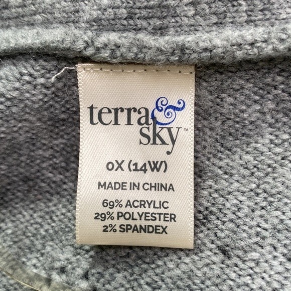 Terra Sky Plus Size Long Line Open Front Cardigan Sweater Gray Knit Pockets - Picture 9 of 16